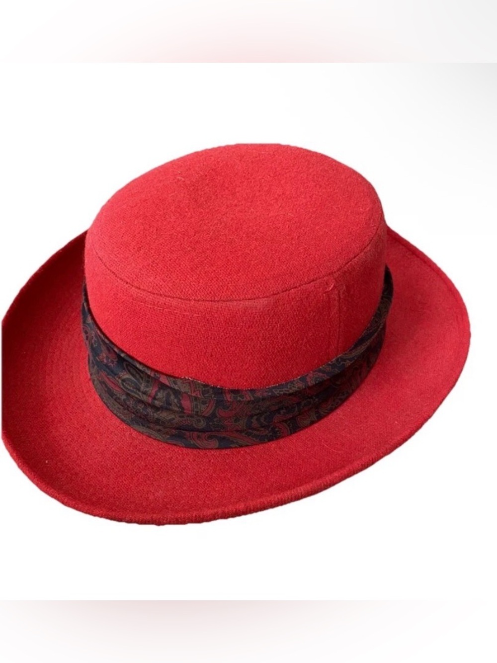Bianchi Womens Red Wool Bowler Hat Size Medium 7 - 7 1/8